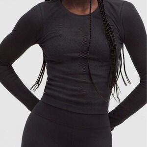 LULULEMON Swiftly Tech LS 2.0 Women Size M Black Excellent Floral Lace Mesh Top